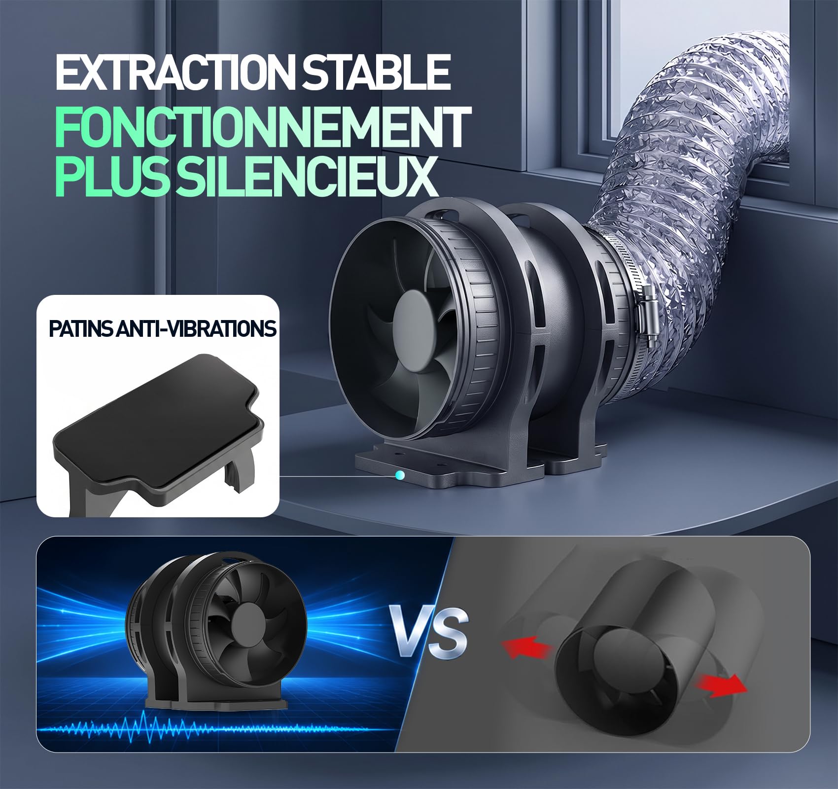 Ventilateur de Conduit Bidirectionnel, 6 Vitesses, Télécommande – Silencieux avec Protection Contre la Surchauffe, VMC Salle de Bain WC Serre Tente, Extracteur d'Air 100mm (avec Support)