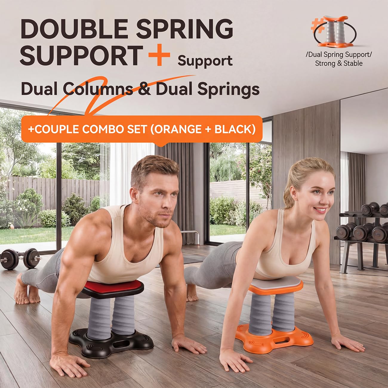 Push Up Assist A Doppia Molla per Allenamento A Casa, Push-Up Helper Orange,Double Spring