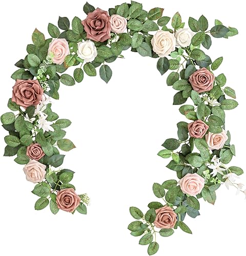 Miniatura 10 de Lookein Guirnalda de rosas artificiales de 5 pies para ceremonia de boda, telón de fondo, arco, flores, centros de mesa, decoraciones, tierno nude