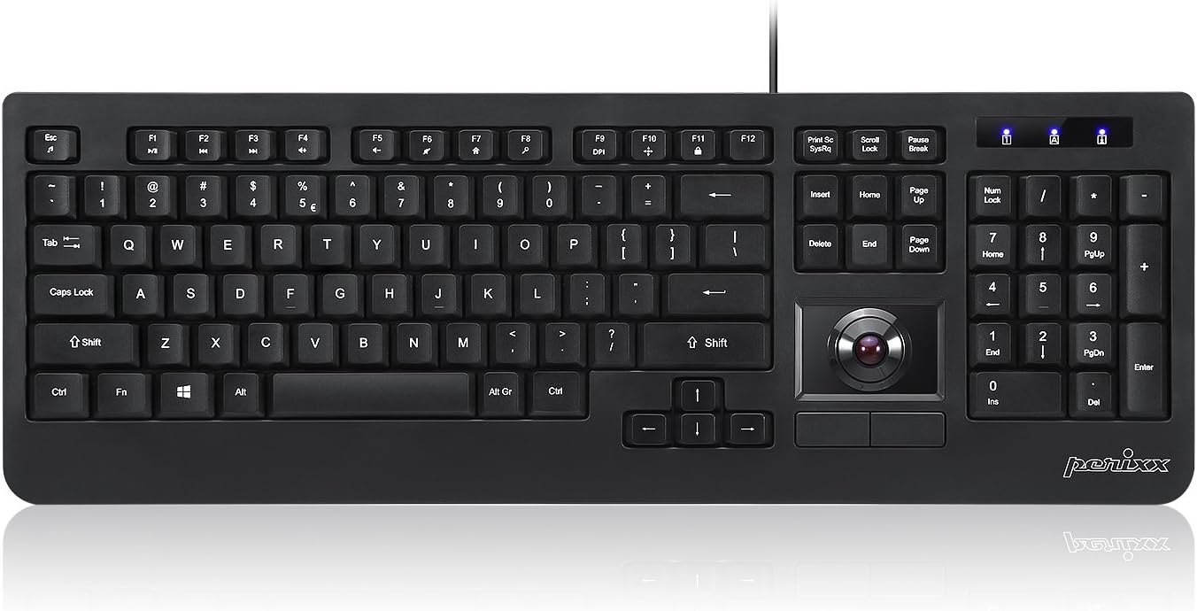 Perixx Periboard521 Wired Trackball Keyboard with Numeric Keypad