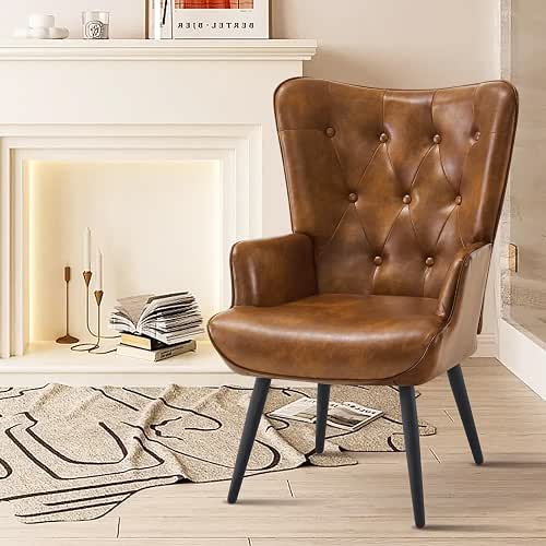 Furnimart Faux Leather Accent Chair Mid Century Modern Living Room