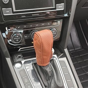 Gear Shift Knob Cover PU Leather Car Stick Shift Knob Cover, Manual/Automatic Automotive Gear Handle Shifter Knob Rod Dust Cover Waterproof and Breathable ProtectorBrown