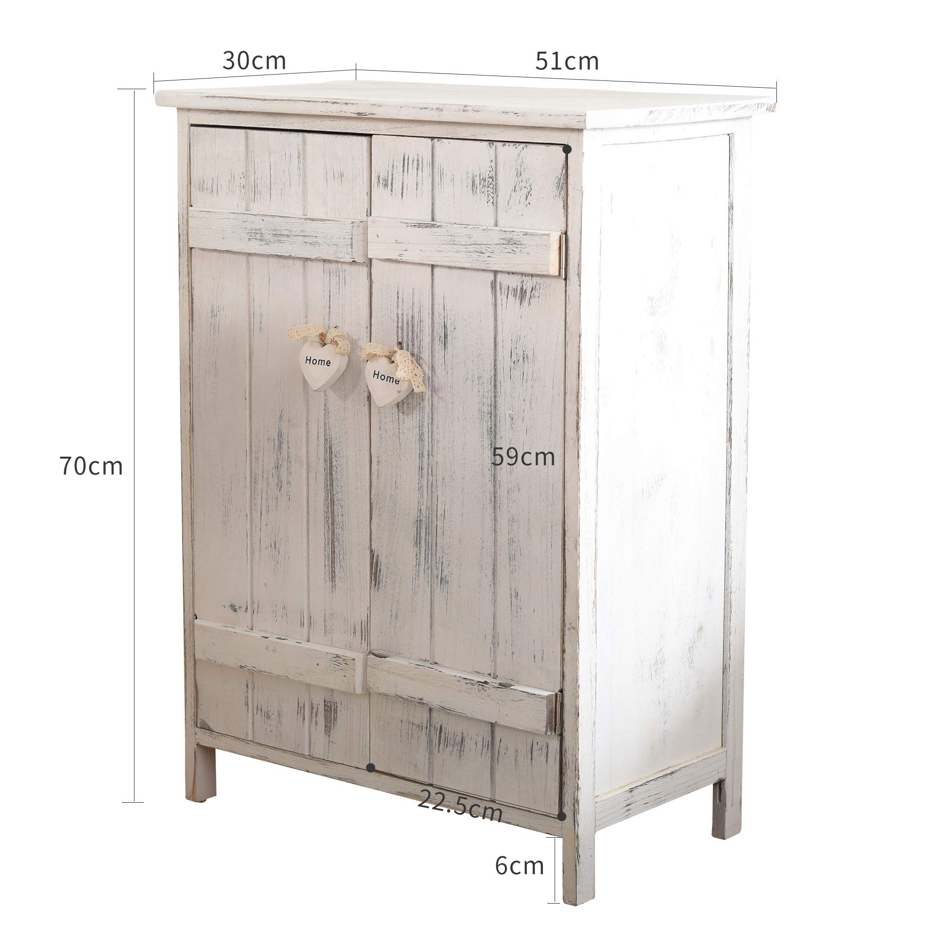 Rebecca Mobili Meuble de Rangement Buffet 2 Ports Bois Blanc Retrò Bain Chambre à Coucher Salon - 70 x 51 x 30 cm (H x L x P) - Art. RE4573