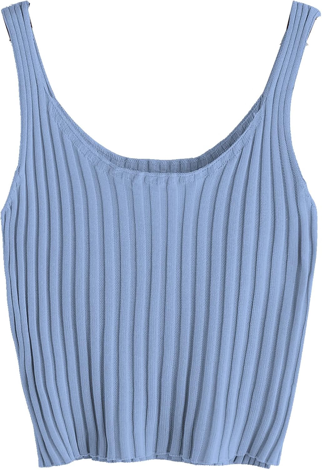 SweatyRocks Women's Ribbed Knit Crop Tank Top Spaghetti Strap Camisole Vest Tops Large Blue