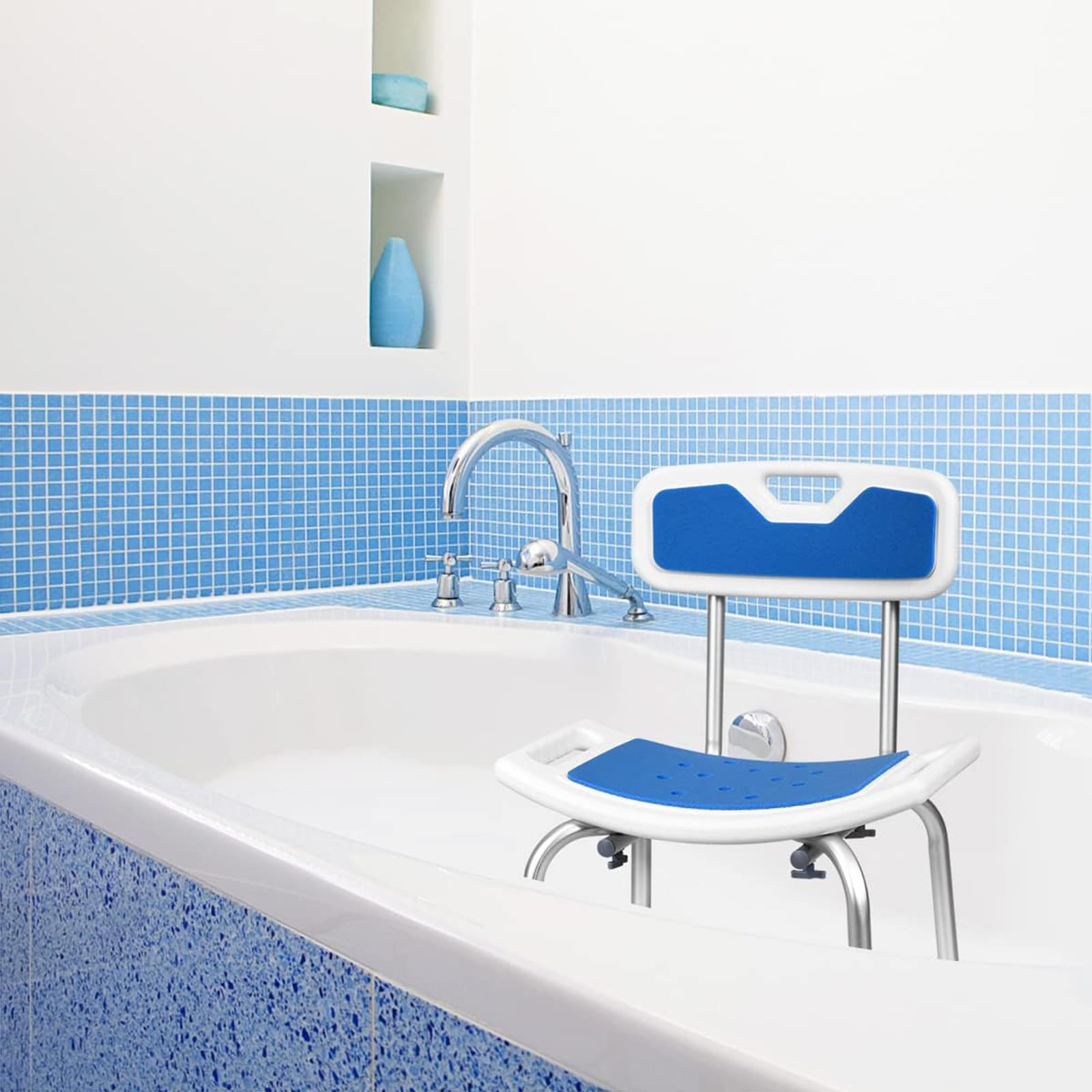 Silla De Ducha con Respaldo De Baño para Adultos Antideslizante Altura Regulable Ayuda para Baño para Ancianos Discapacitados Y Movilidad Reducida