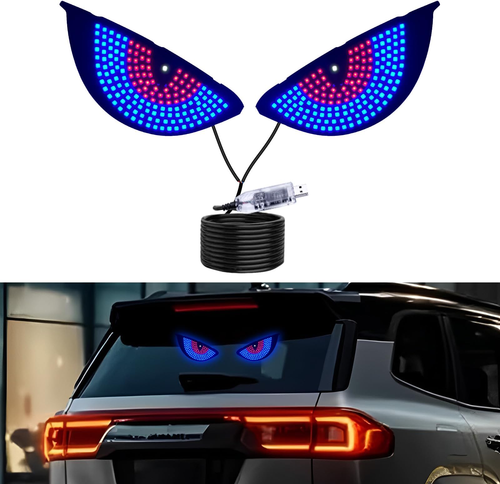 PIFOOG LED Devil Eyes Light for Cars Windshield Rear Window Demon Eye Sign Lights Light up Blinking Flicker Road Rage Signal Lighting USB Cool Funny Gadgets Blue Red