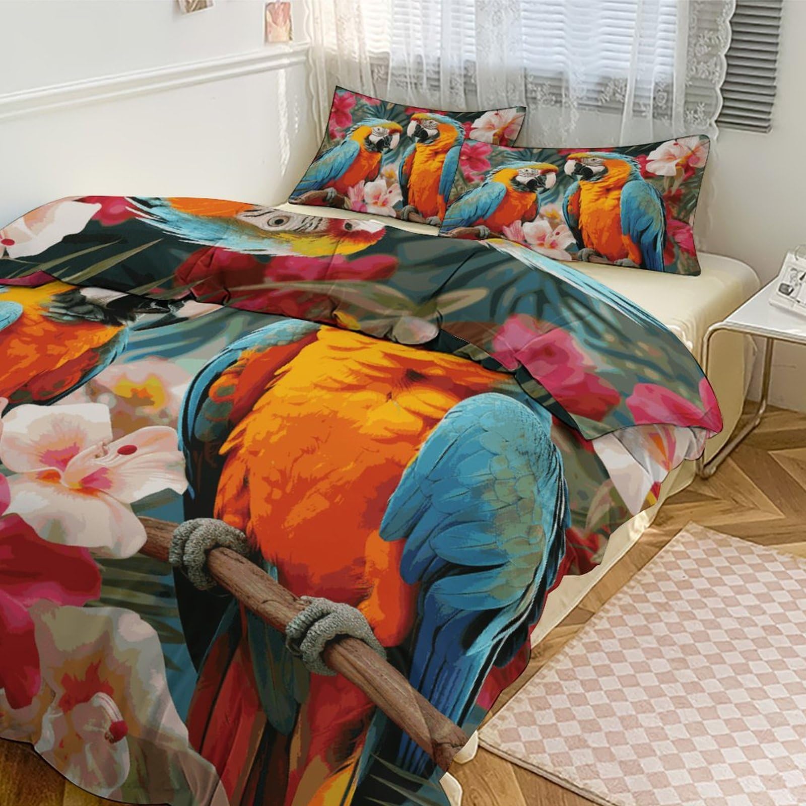 Parure de lit tropicale pour chambre d'amis et suite parentale au style hôtel