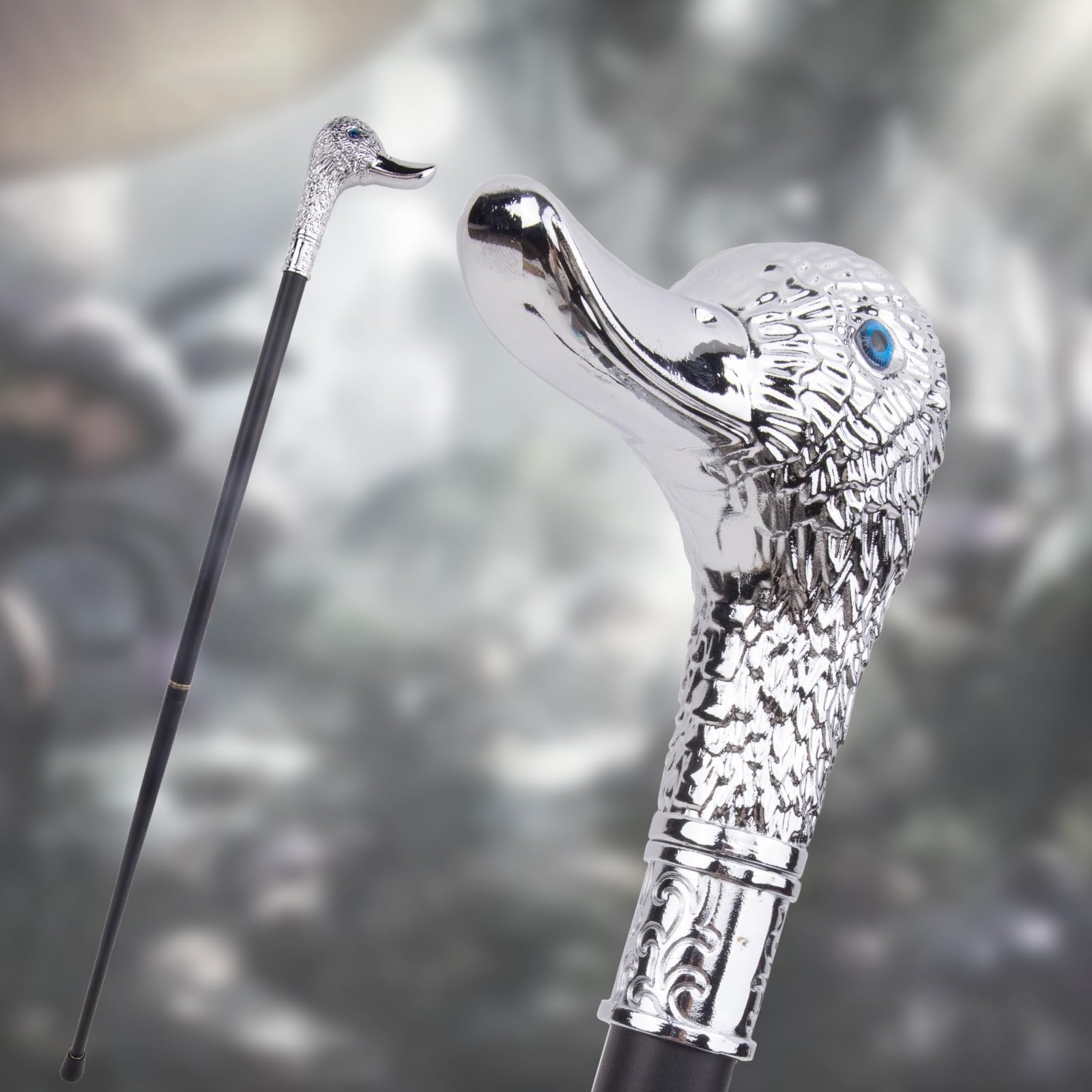 Silver Duck Gentleman Head, zdejmowana dwuczęściowa antypoślizgowa laska dla seniorów, idealna na piesze wycieczki lub dekoracje imprezowe, 94 cm (37 cali)