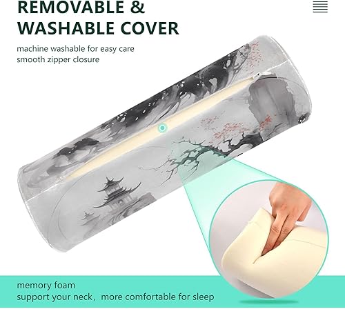 Miniatura 4 de Funda de almohada cervical negra estilo chino almohada cervical abajo cuello almohada redonda almohada para la cama cilindro cubierta almohada