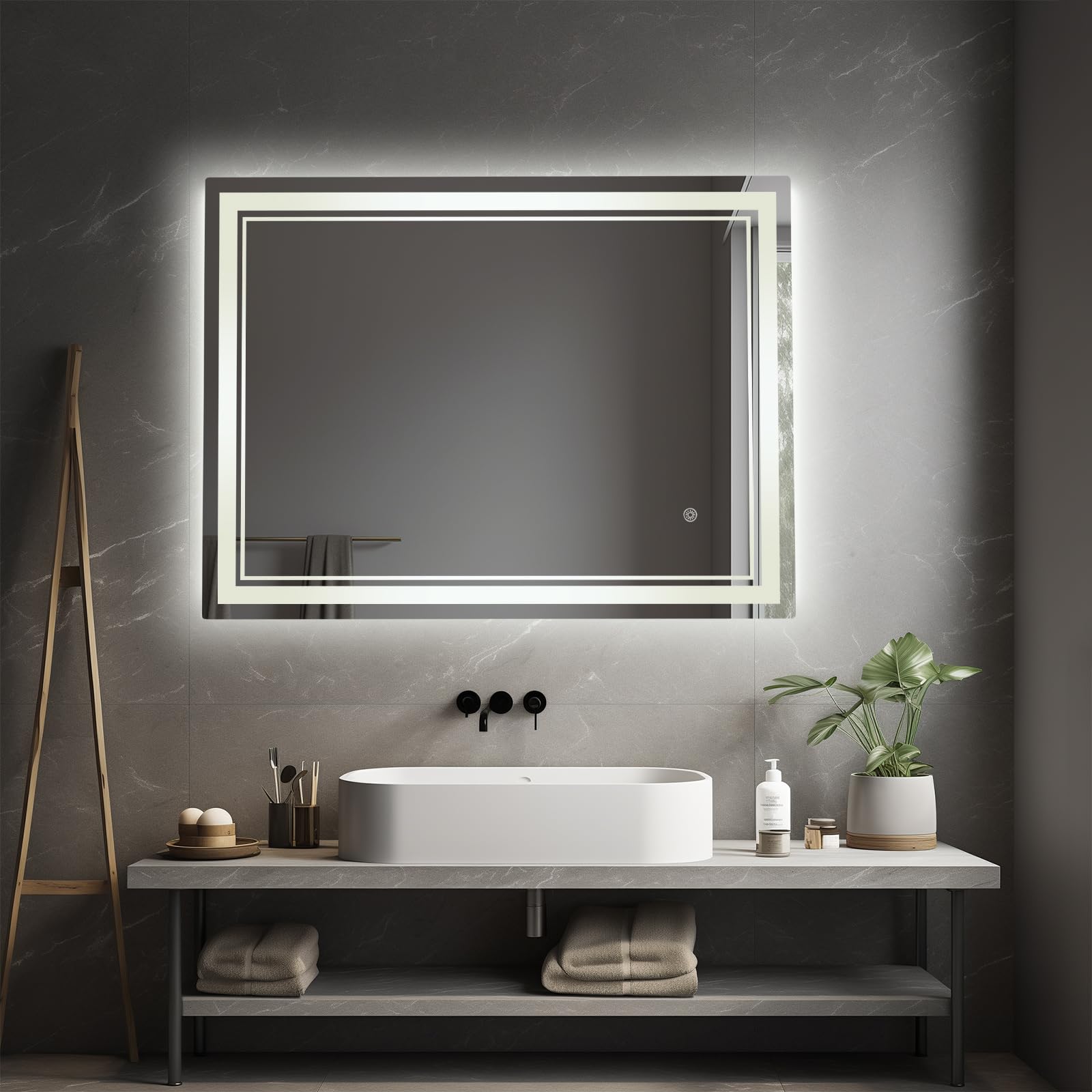 Espejo de baño con iluminación LED, espejo de baño con iluminación, 3 temperaturas de color, resistente al agua IPX4, control táctil, con función de memoria (80 x 60 x 2,5 cm)