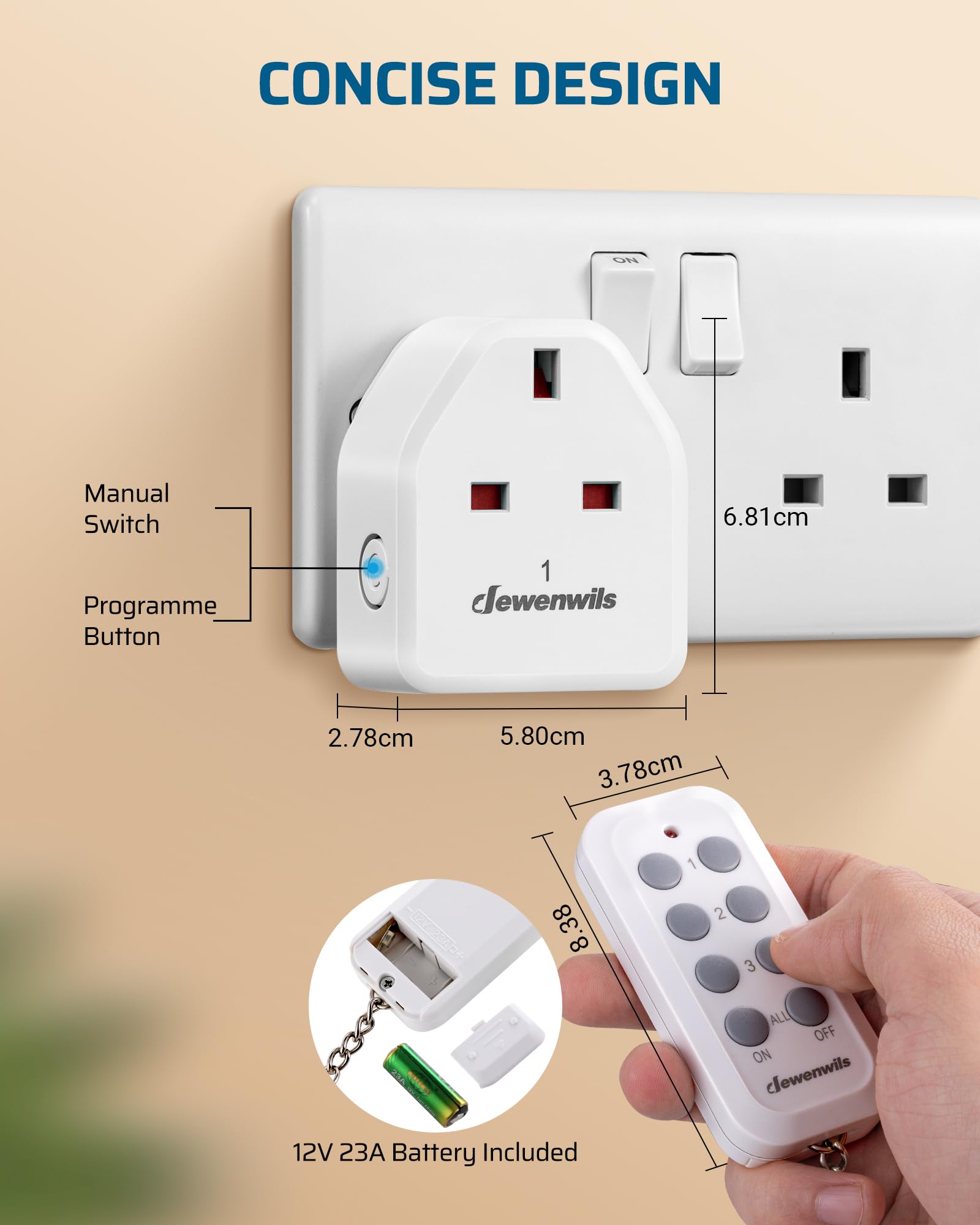 DEWENWILS Remote Control Plug Socket, Programmable & Expandable Wireless Light Switch, 13A/3120W, 30M Long Range - Image 4