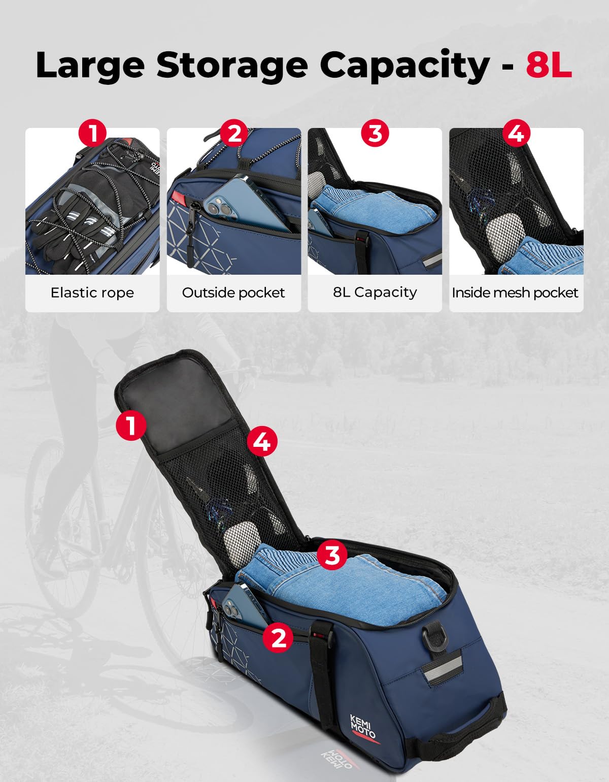 KEMIMOTO Rack Bag 2 in 1 Waterproof Multicompartment - Dettaglio
