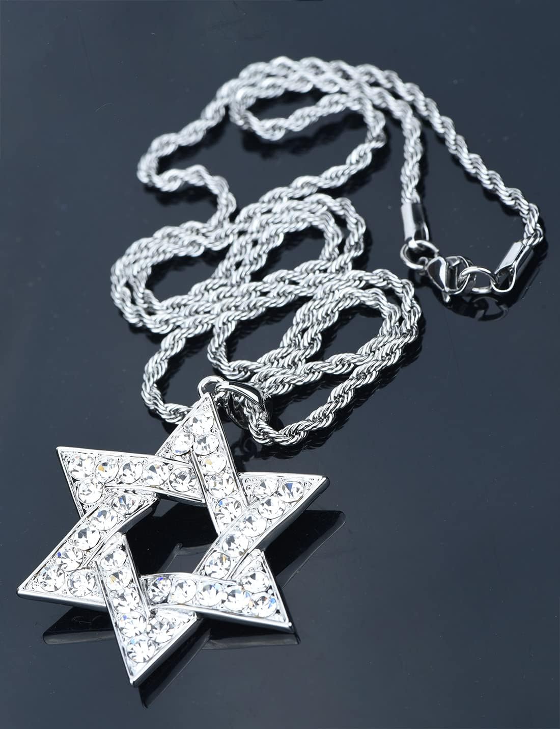Crystal Star of David Necklace Pendant Stainless Steel Chain Necklace Jewelry for Women Men - Image 3