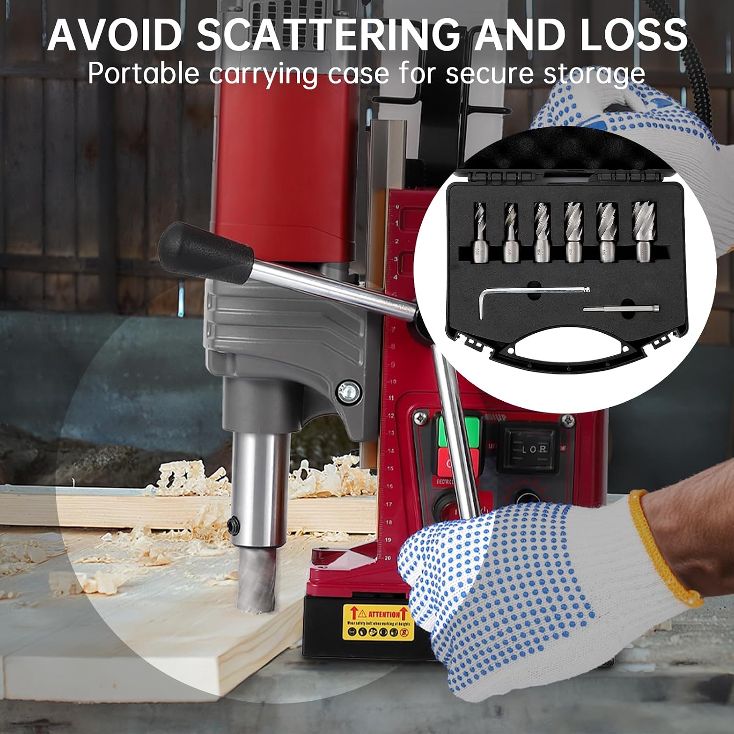 GarveeLife Magnetic Drill Press 1450w Motor 1.57" Boring Diameter 2922 Lbf/13000n Power Magnetic Drill 0-820 RPM Adjustable Speed Mag Drill Press for Metal Surface Industrial and Home Improvement