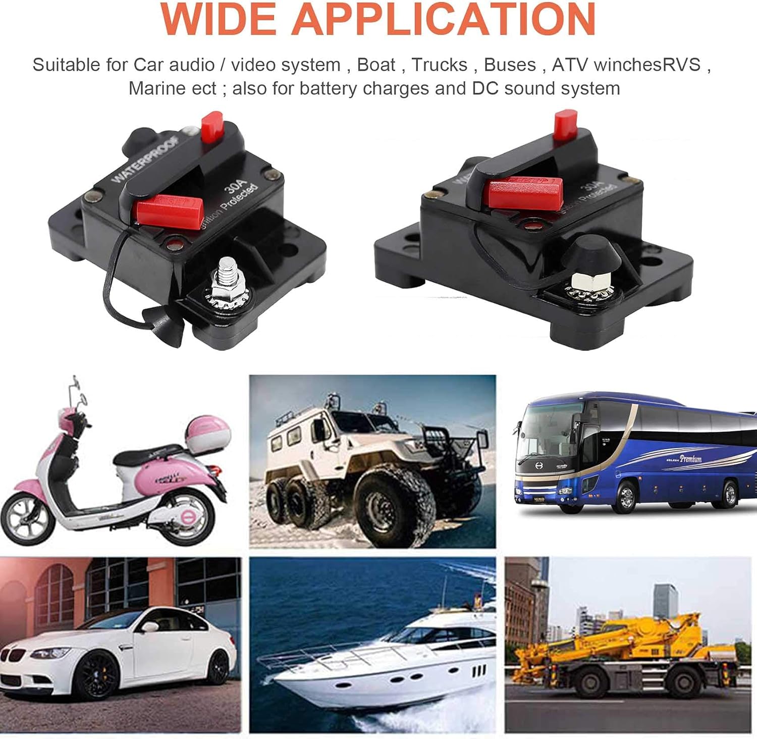 Erayco 200 Amp Circuit Breaker with Manual Reset for Car Marine Trolling Motors Boat ATV Manual Power Protect for Audio System Fuse, 12V-48VDC, Waterproof (200A) : Automotive