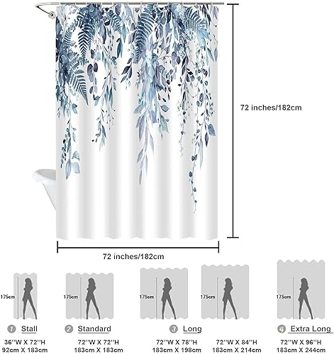 Vista 7 de Blue Eucalyptus Shower Curtain, Watercolor Leaf Eucalyptus Shower Curtain Sets Waterproof Plant Shower Curtains Leaves Cloth Bathroom Curtains 47X64