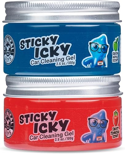 Chemical Guys Sticky Icky - Gel de limpieza para automóvil, manzana verde y aroma de fresa dulce, kit de detalles, limpiador de grietas de polvo de