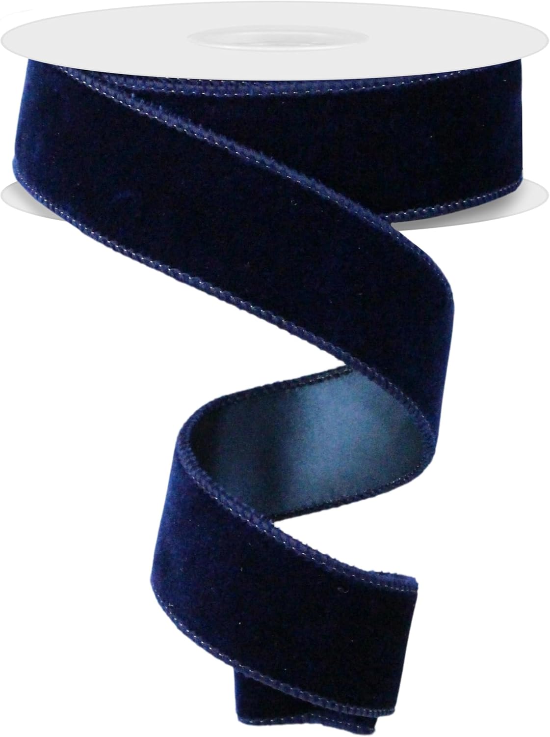 RG Ribbon: Deluxe Velvet and Satin Two-Sided Wired Ribbon for Christmas and Everyday Bows, Wreaths, Crafts, and Decorations (Navy Blue, 1.5" x 33.33 Yards (100' Ft))
