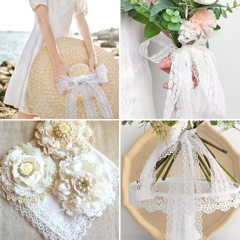 White Lace Ribbon 2 Rolls Decorative Ribbon Lace Fabric Vintage