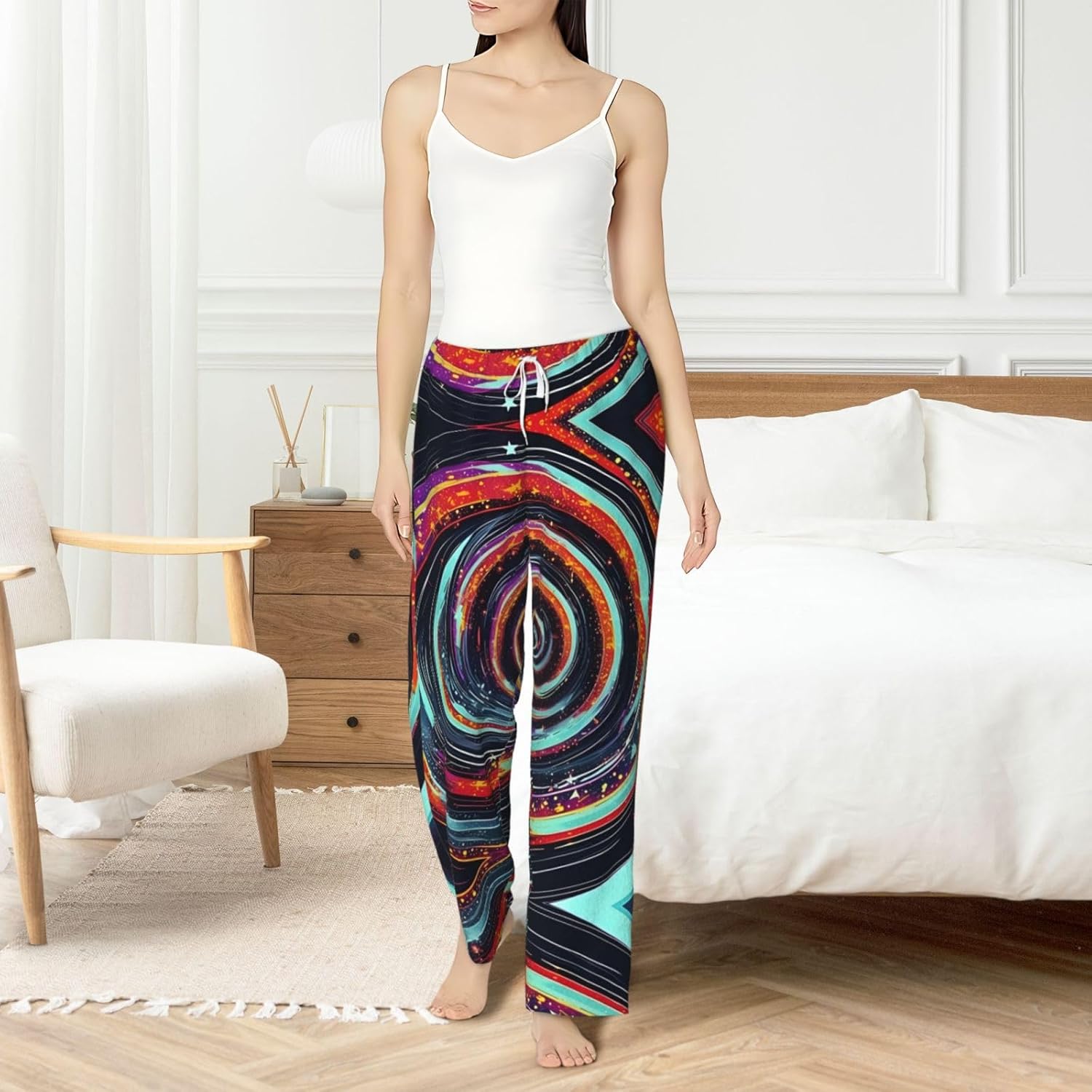 Space Spiral Cosmic Print Cozy Christmas Pajama Pants,Flannel Pajama Bottoms,Cater To Various Body Types