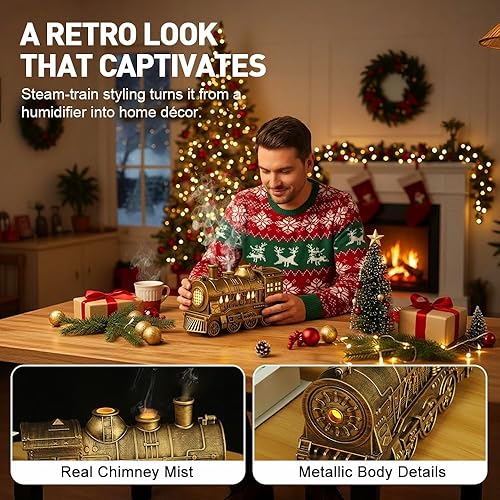 Miniatura 3 de Humidificador de tren navideño 2026, salida de niebla dual, difusor de niebla fría con capacidad de 10.1 fl oz para dormitorio, oficina, escritorio