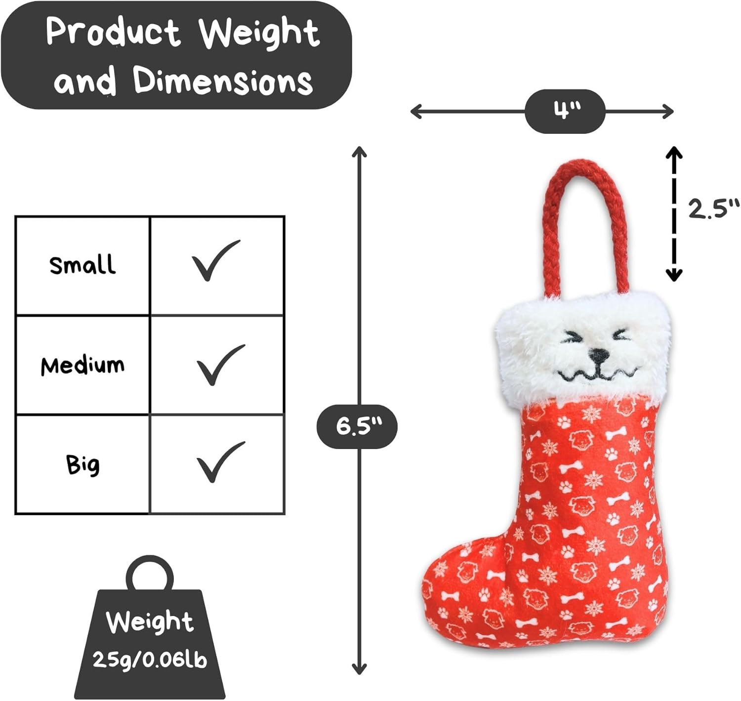 Christmas Stocking Nose-Work Plush Dog Toy, Durable Soft Squeaky with Hidden Treat Pocket, Crinkle Paper Sound, Hangable Design for Small, Medium & Large Dogs