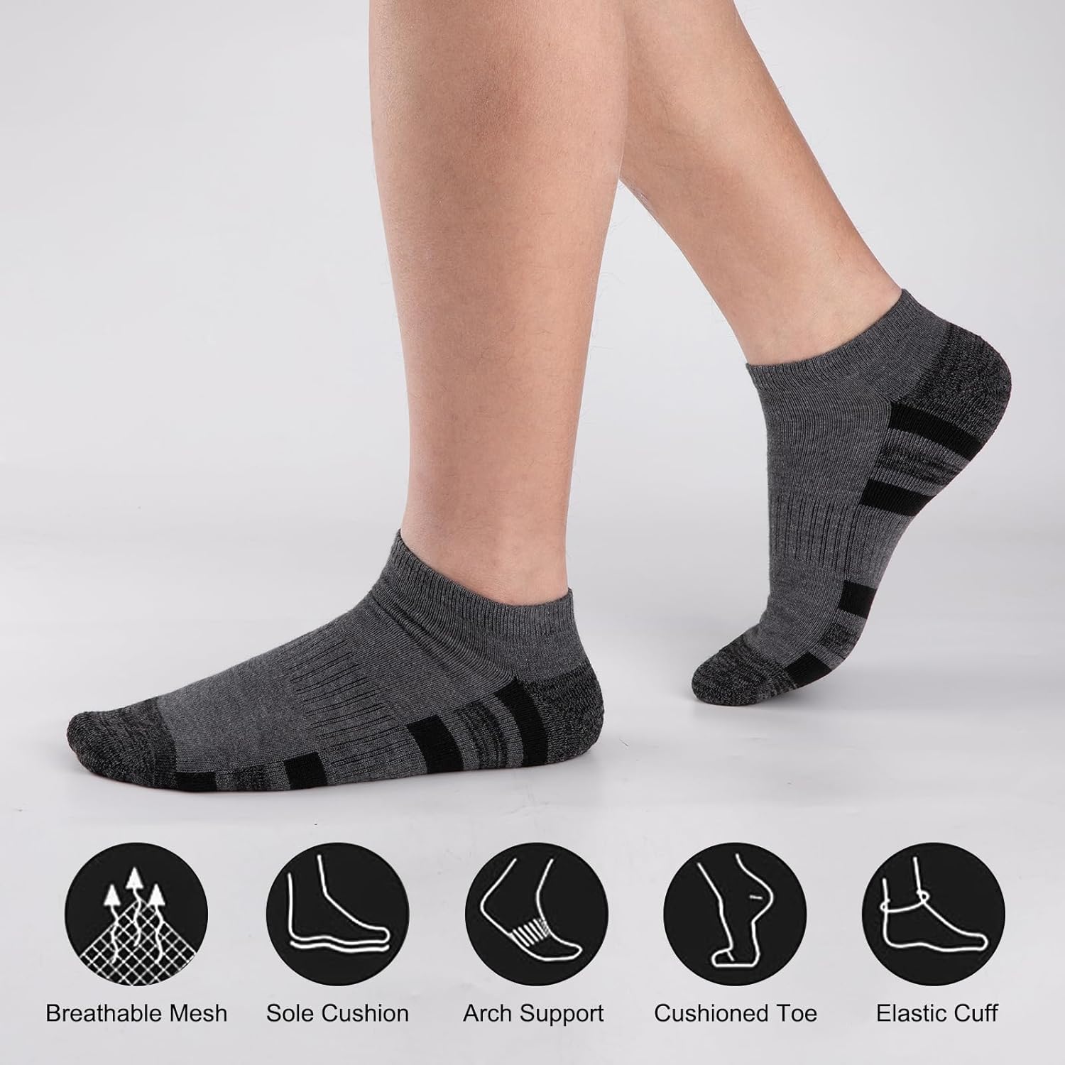 COOVAN 12 Pack Mens Ankle Socks Low Cut Cushioned Comfort Breathable Casual Socks 12 pairs - Image 5