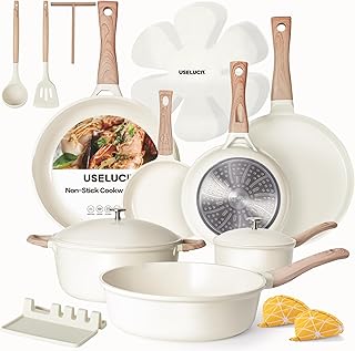 21Pcs Pots and Pans Set with Aluminum Lid, Nonstick Ti-Ceramic Cookware Sets, Induction Cookware Non Stick Cooking Set w/Frying Pans & Saucepans(PFOS, PFOA Free)-White