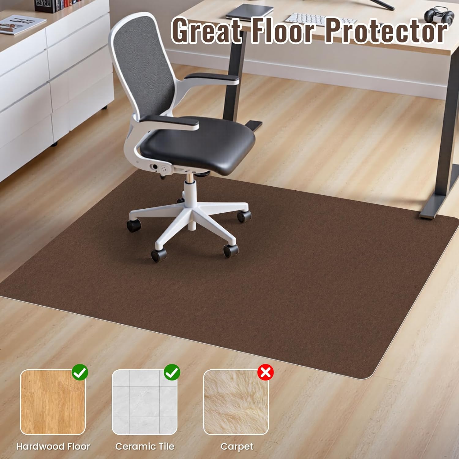 Sycoodeal Office Chair Mat for Hardwood Floor,Slip Resistant Floor Mat for Office Computer Gaming Chair,Heavy Duty Floor Protector for Rolling Chairs,Easy to Clean,Coffee(48"x60") image 5