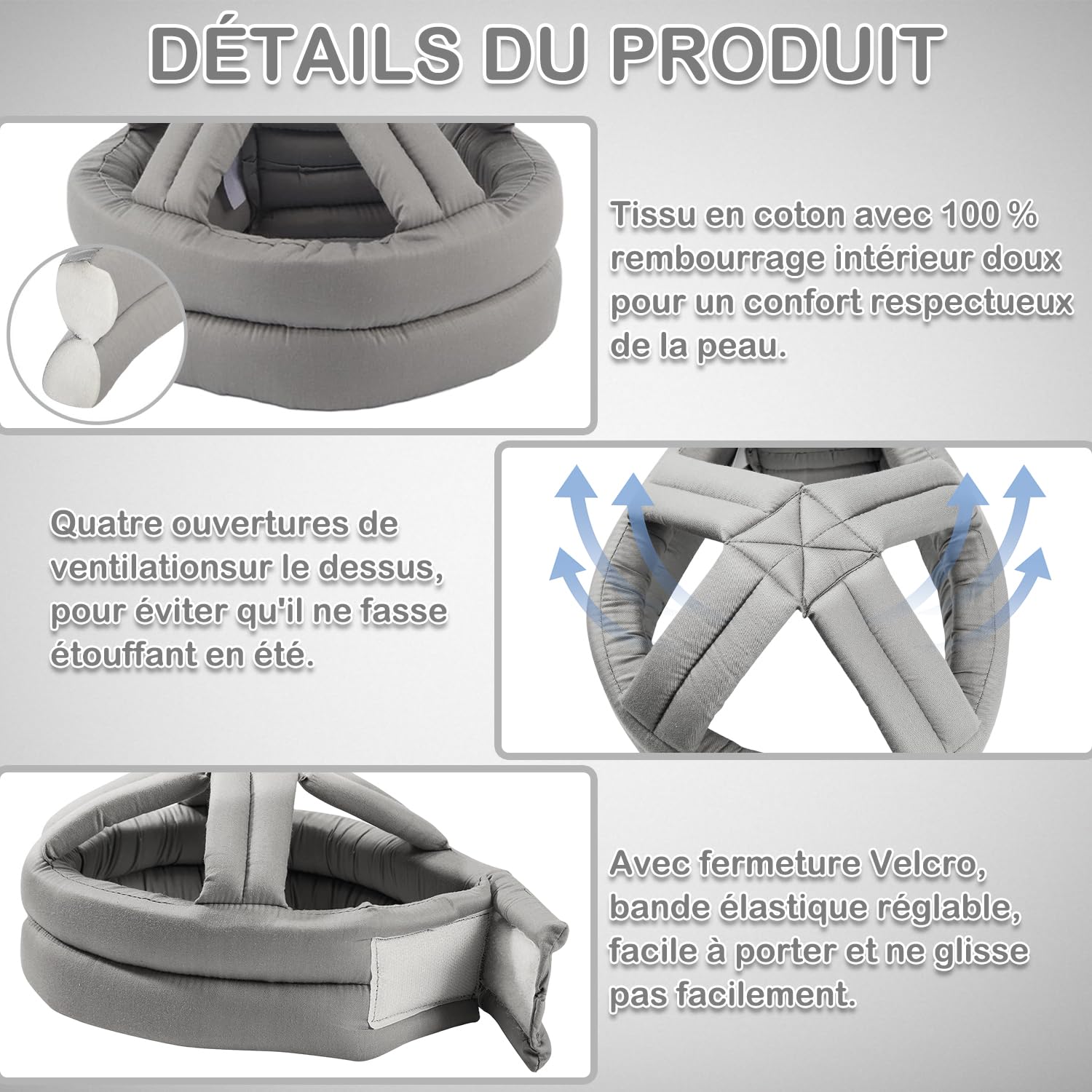 Casque De Sécurité Anti-Chute pour Tête De Personne âgée Chapeau De Protection épais Et Doux Casquette De Protection de la Tête Réglable pour la Prévention des Chutes pour Les(Gris Clair)