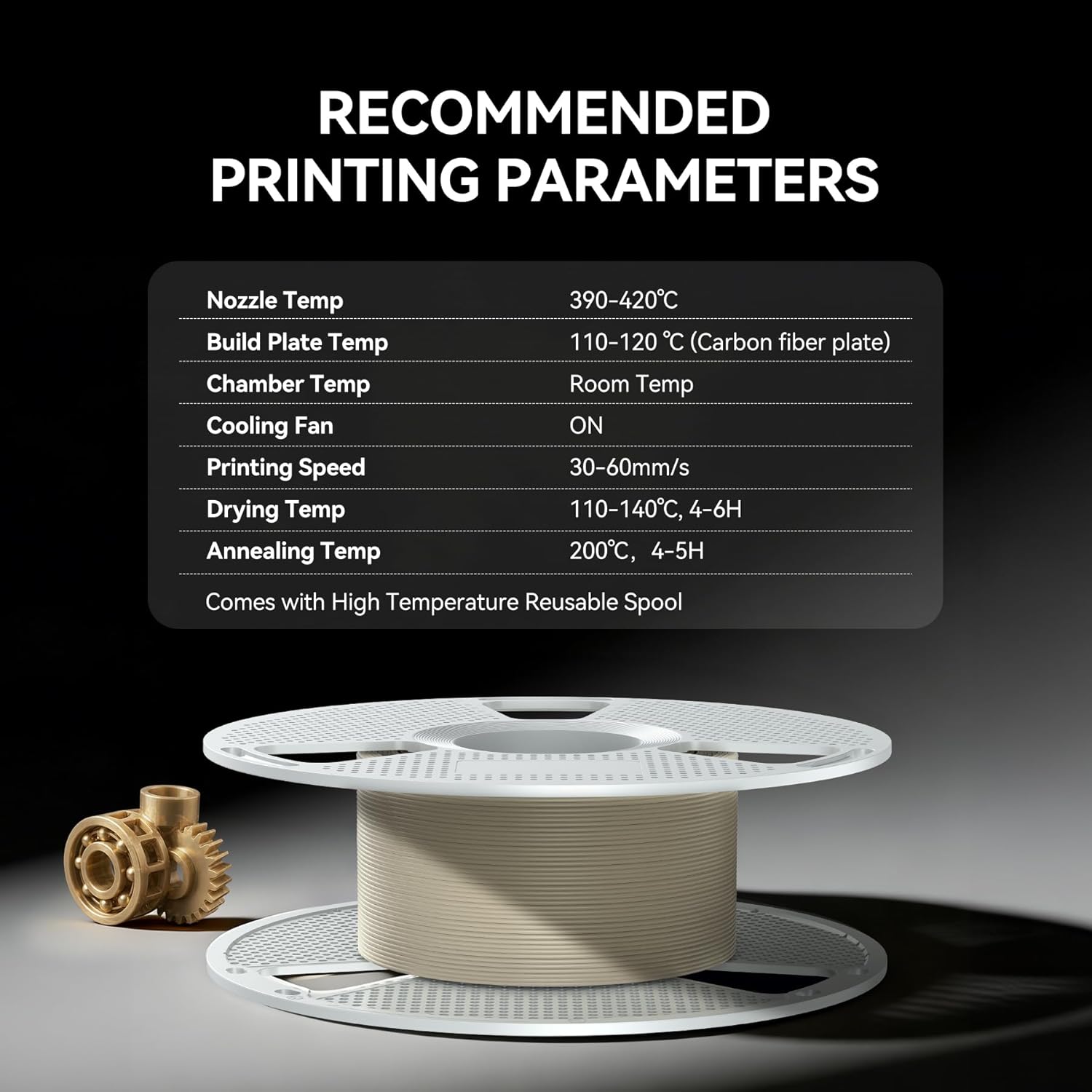 SUNLU PEEK 3D Filament 1.75mm, 0.25KG Natural