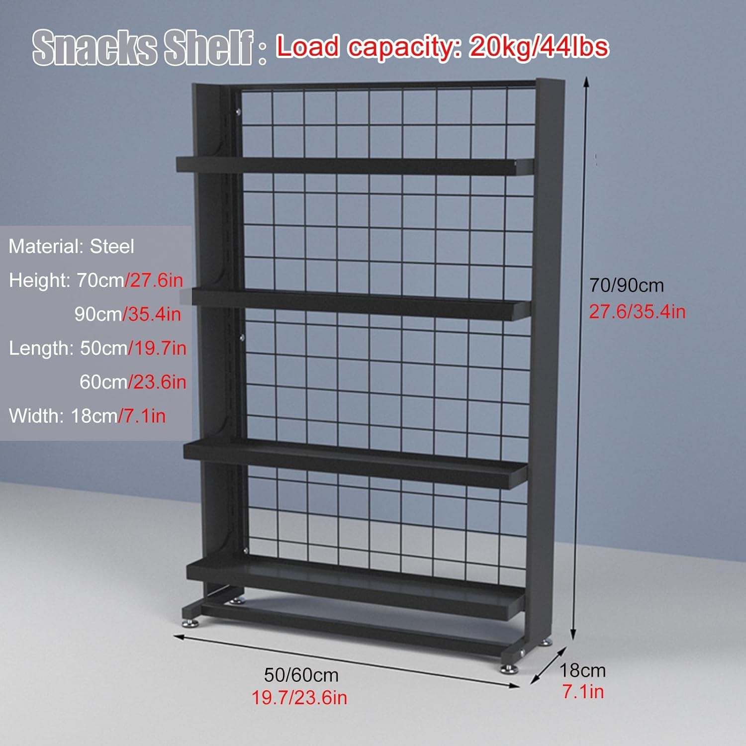 Black Snack Storage Rack - 27-35" Tall Retail Display Shelf for Supermarket, Hanging Organizer for Snacks, Fruits & Veggies, Commercial Steel Storage Solution, Space-Saving Design