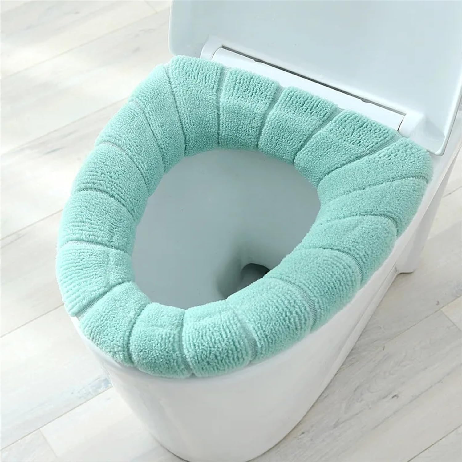 Winter Warm Toilet Seat Cover O-Shaped Cushion Toilet Seat Washable Bathroom Accessories Knitted Solid Color Soft (Size : Green)