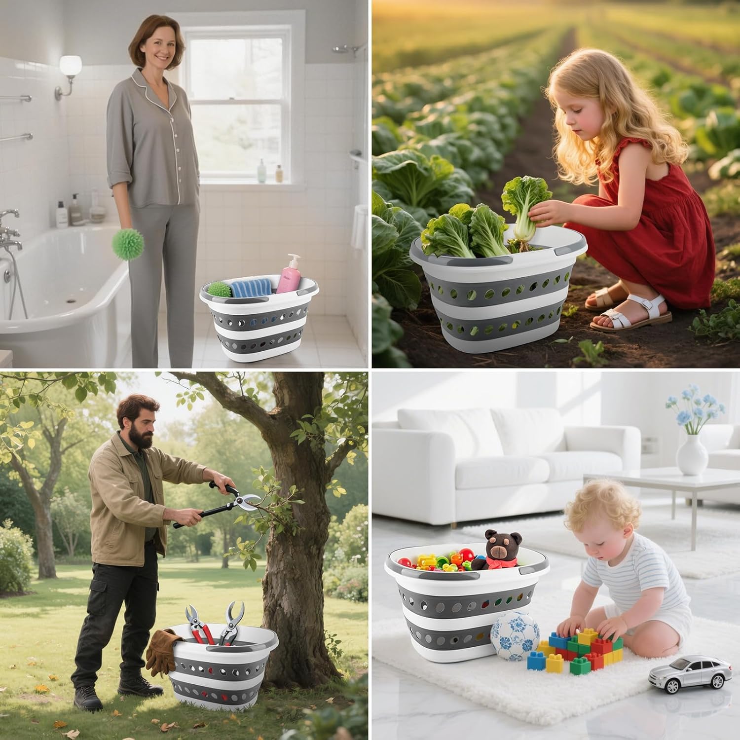 28L Collapsible Laundry Basket with Handle, Foldable Clothes Basket Laundry Hamper Plastic Storage Bin, Pop-Up Hamper for Dirty Clothes, Portable Storage Container Outdoor Camping Home RV Accessories