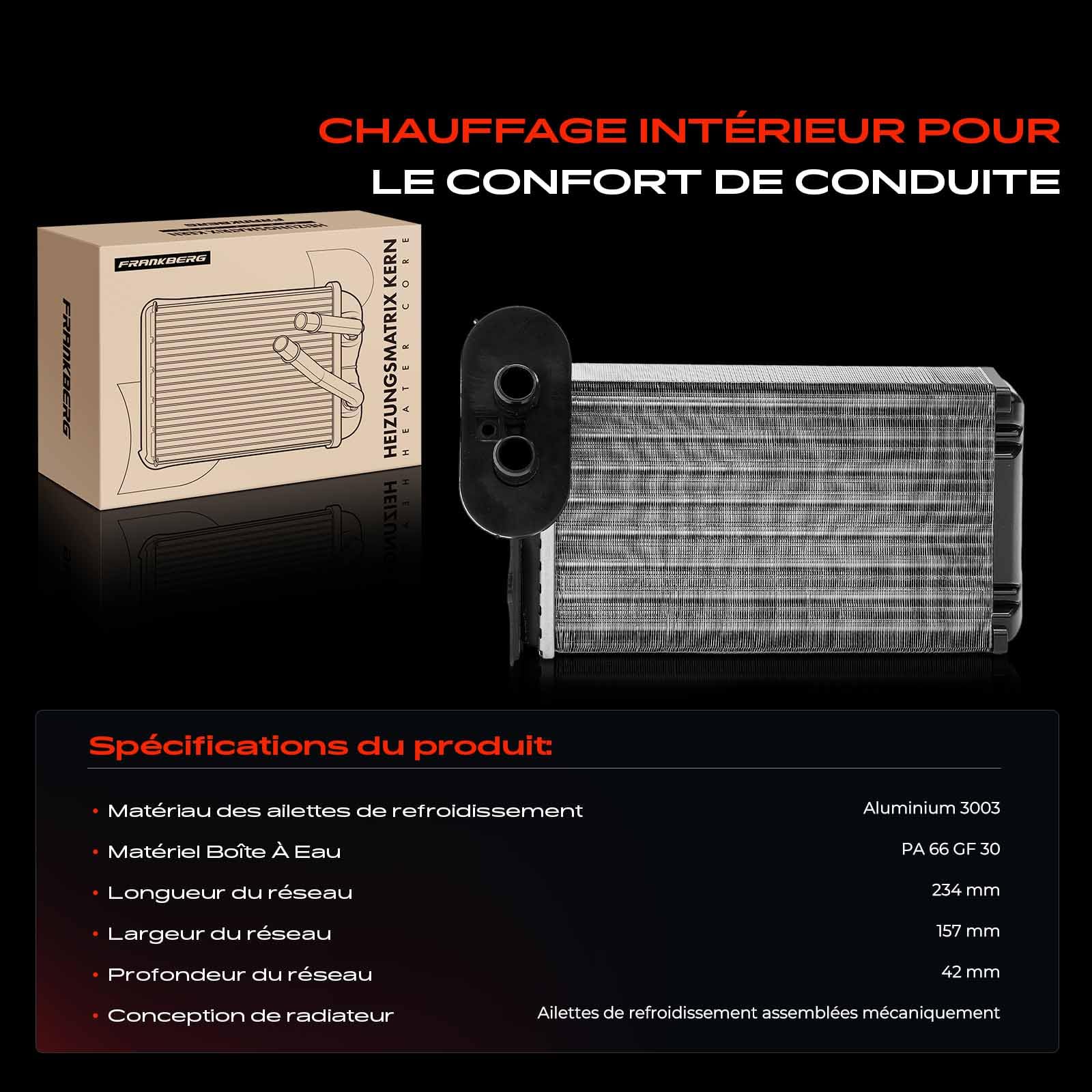 Frankberg Échangeur de chaleur pour chauffage intérieur, essence/diesel | 191819031C; Compatible avec: P.a.s.s.a.t Variant 35I 3A5, Golf IV Variant 1J5, Nouvelle Coccinelle 1C1 9C1