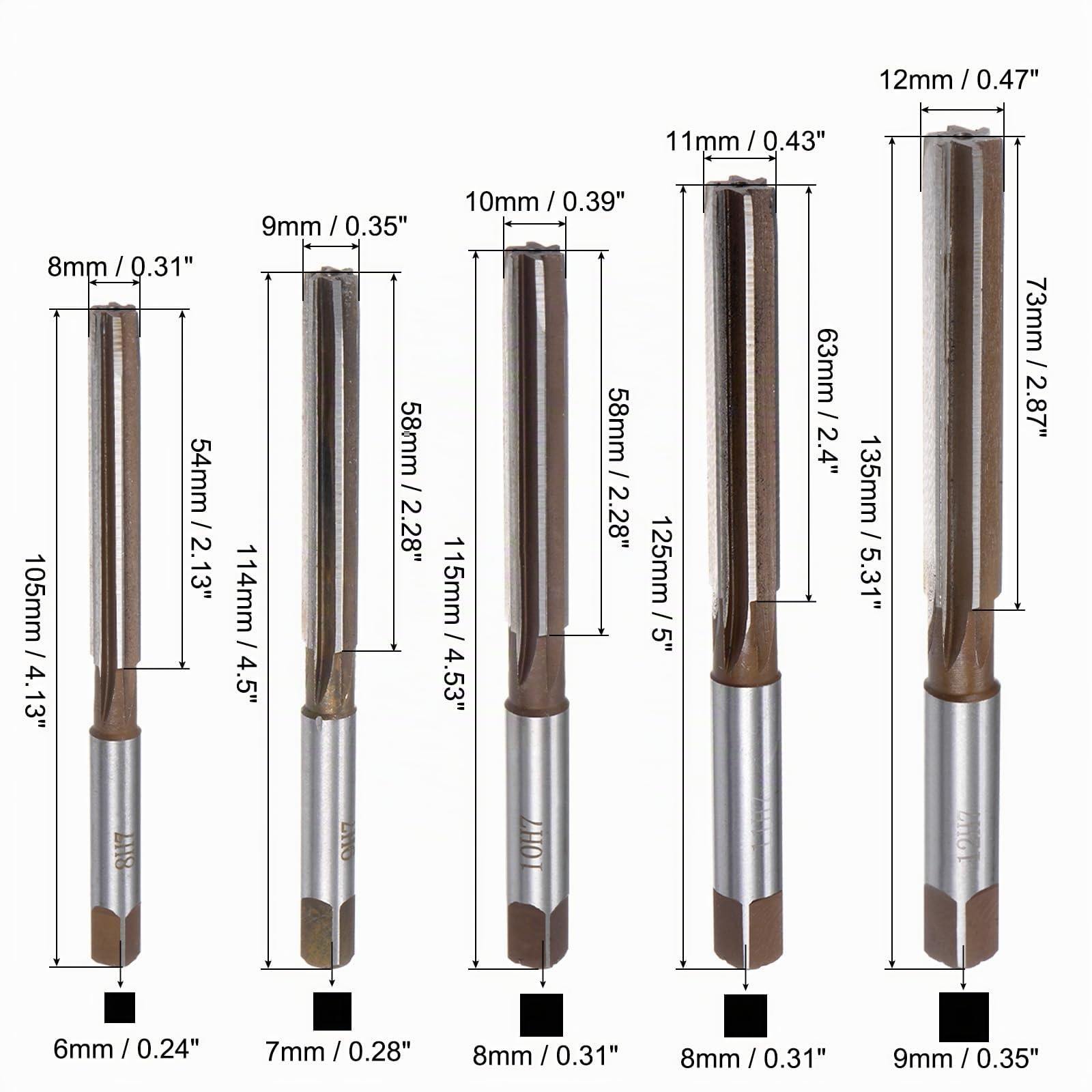 QUARKZMAN 10Pcs Jeu de Alésoirs à Main 3mm 4mm 5mm 6mm 7mm 8mm 9mm 10mm 11mm 12mm H7 Alésoir en Acier Allié Métrique à Flûtes Droites Outil de Coupe en Acier pour le Métal le Bois
