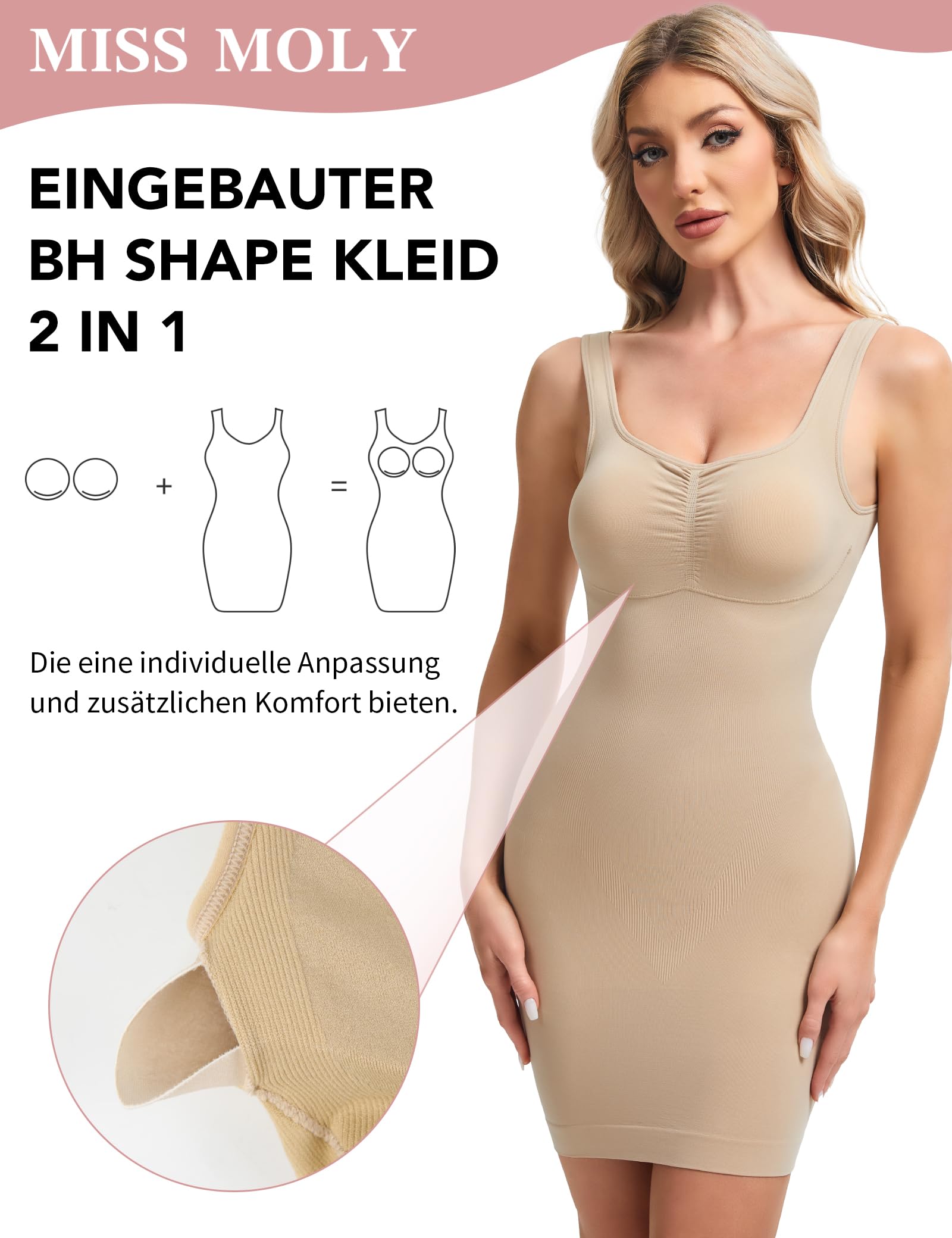 MISS MOLY Shapewear Vestido de mujer sin costuras, sin costuras, vestido de corpiño para mujer, enaguas moldeadoras de figura, bragas completas con sujetador