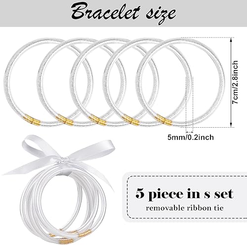 Miniatura 6 de MJartoria - Juego de pulseras de gelatina con purpurina Pulseras de silicona con relleno de gelatina y purpurina para mujeres