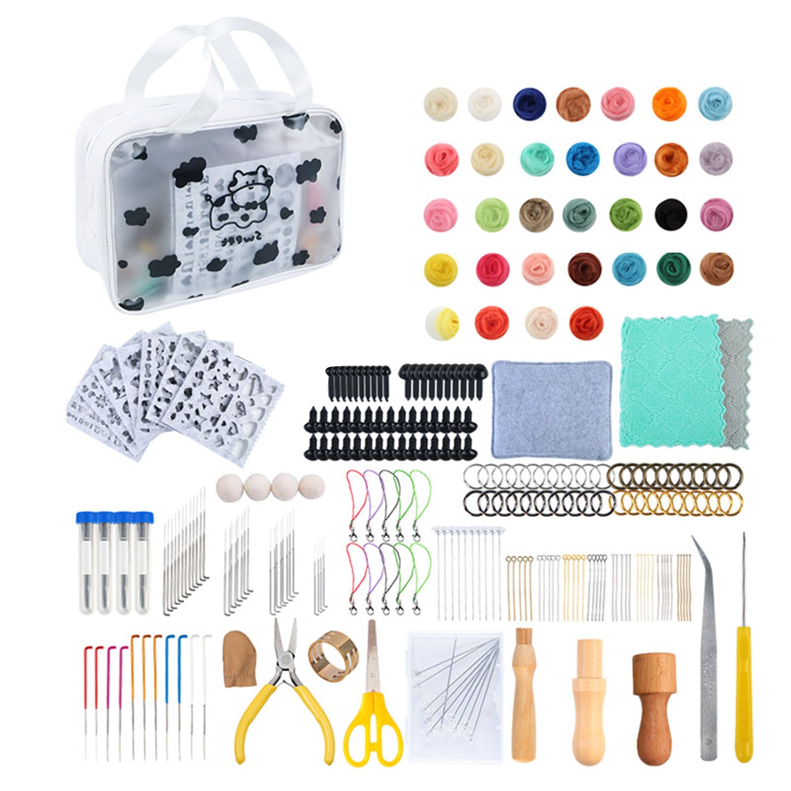 Hsioluted Needle Felting Kits with Bag, Wool Roving 32 Colors Set, Wool Felt Tools for Felted Animal Needle Felting Supplies Craft Supplies