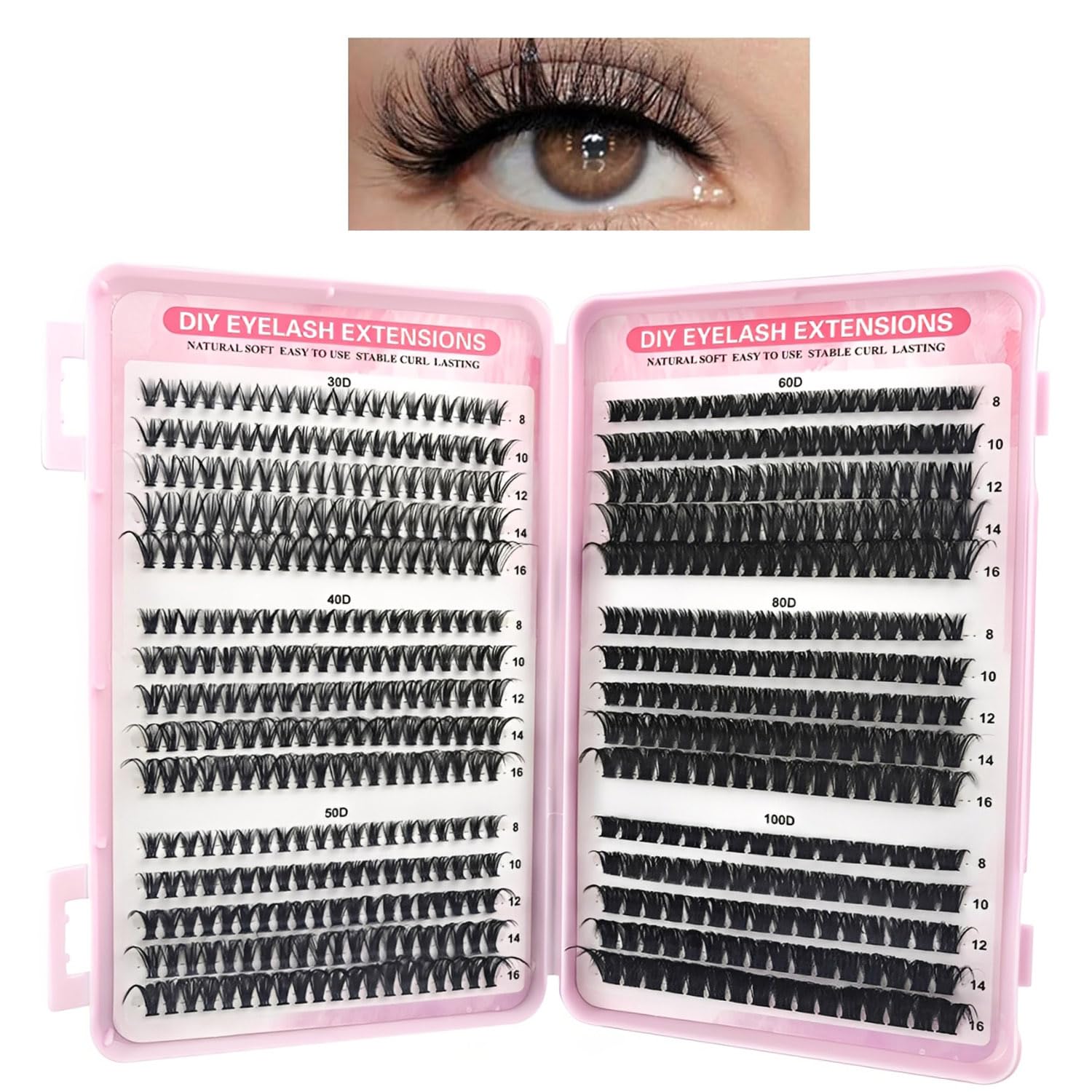 580 Pezzi Ciglia Finte Extension Ciglia 30-40-50-60-80-100D Curl Ciglia-Finte Ciuffetti, per Estendere le Ciglia a Casa per Ragazze e Donne Principianti((8-16mm Mix)