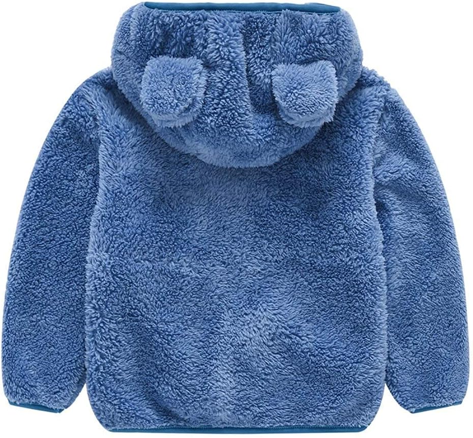 AIWUHE Toddler Boys Girls Hooded Jacket Fleece Hoodie Winter Warm Solid Color Teddy Coat Zip-up Bear Ear Sweater Fall Clothes - Image 2