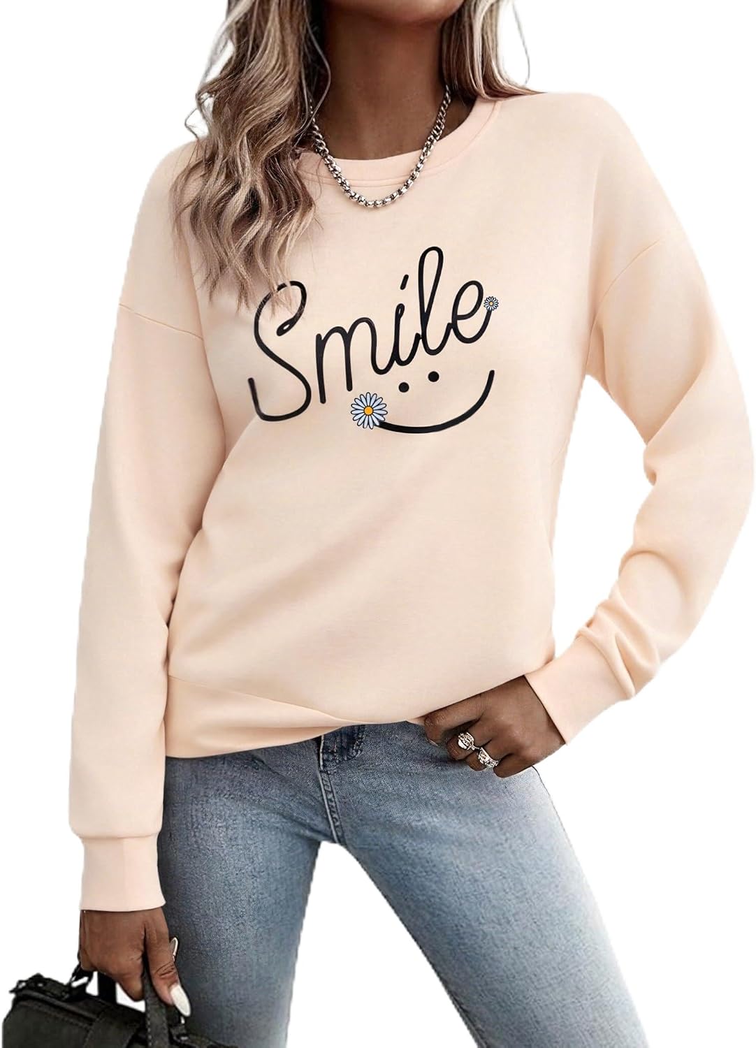 Gyabnw Damen Sweatshirt Pullover ohne Kapuze Basic Langarmshirt Rundhals Oberteil Casual Sport Streetwear Frühling Herbst
