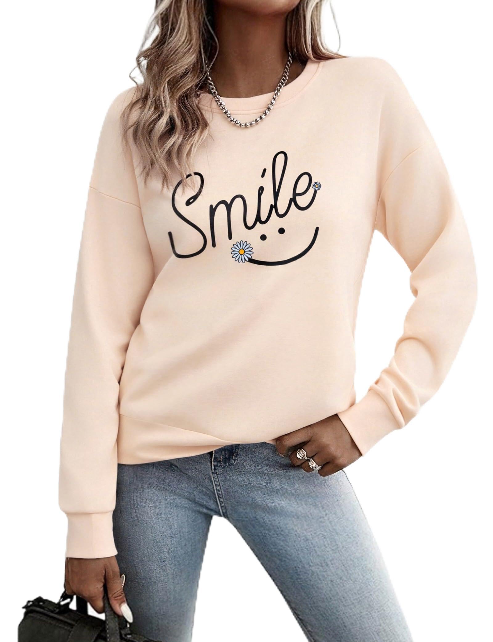 Gyabnw Damen Sweatshirt Pullover ohne Kapuze Basic Langarmshirt Rundhals Oberteil Casual Sport Streetwear Frühling Herbst