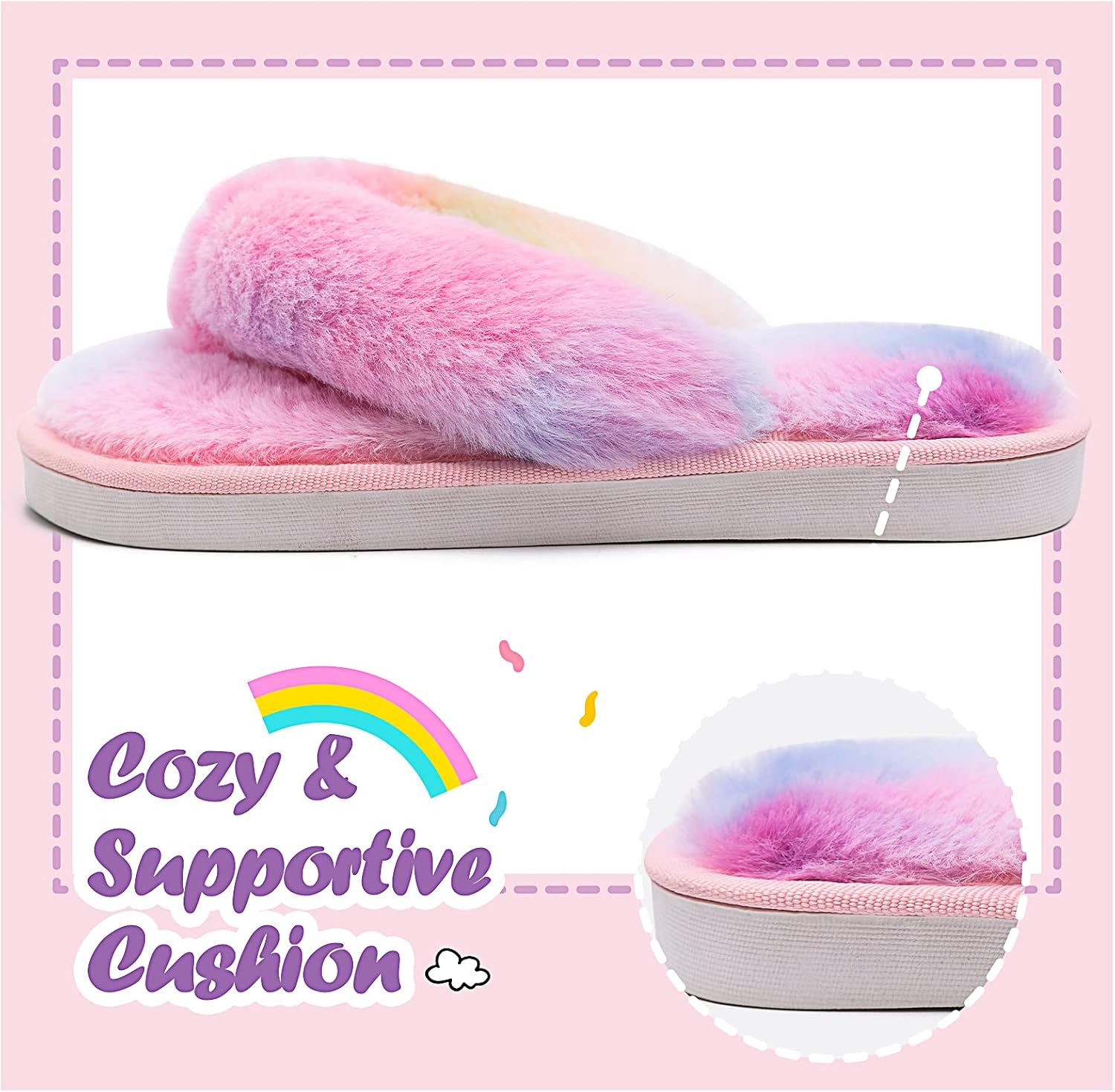 Kids Flip Flop Slippers Soft Plush Fuzzy House Home Thong Slippers for Boys and Girls Open Toe Indoor Outdoor Warm Comfy Slip On - Image 6