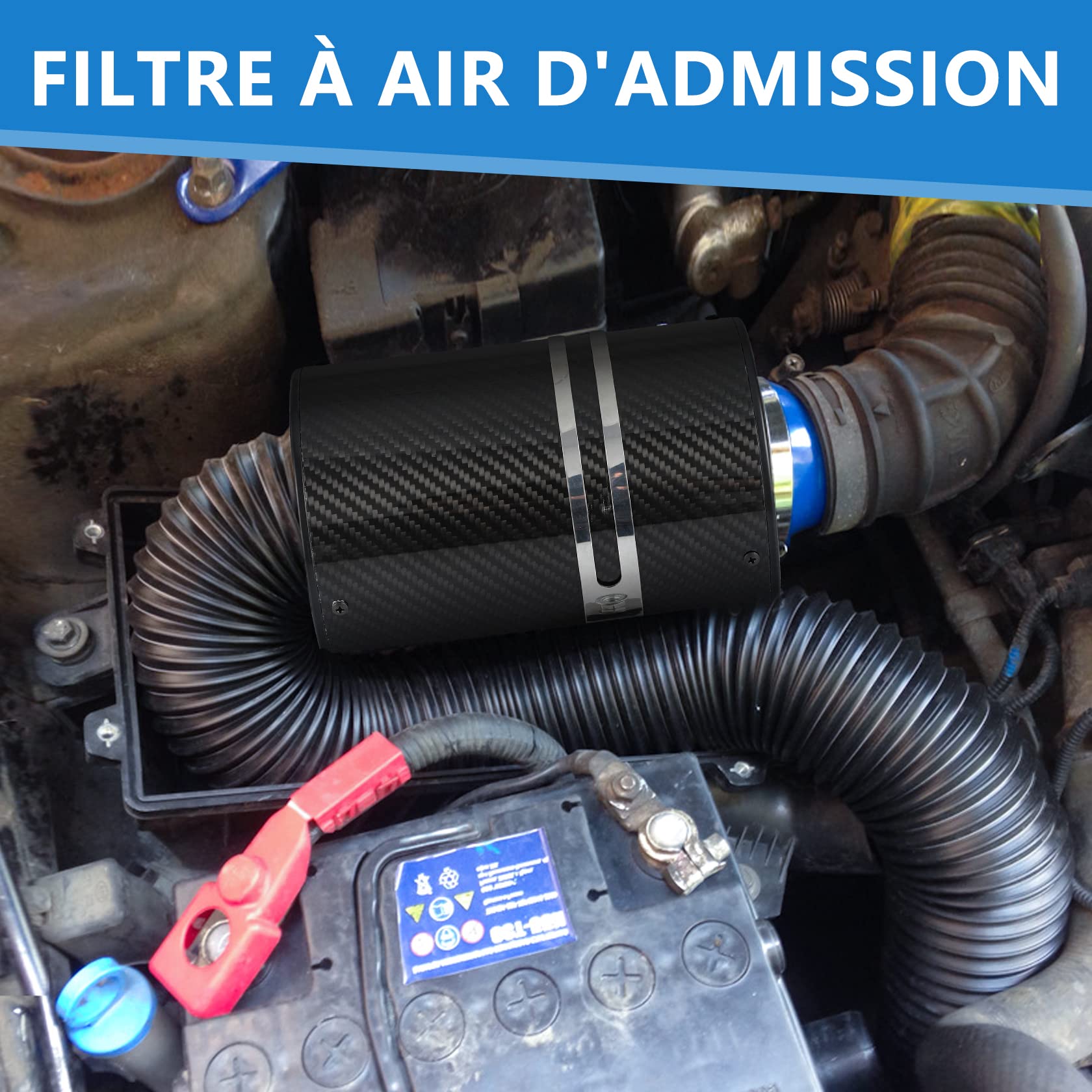 CarBole Filtre à Air Froid, 76mm, Tuyau Rétractable jusqu'à 225mm
