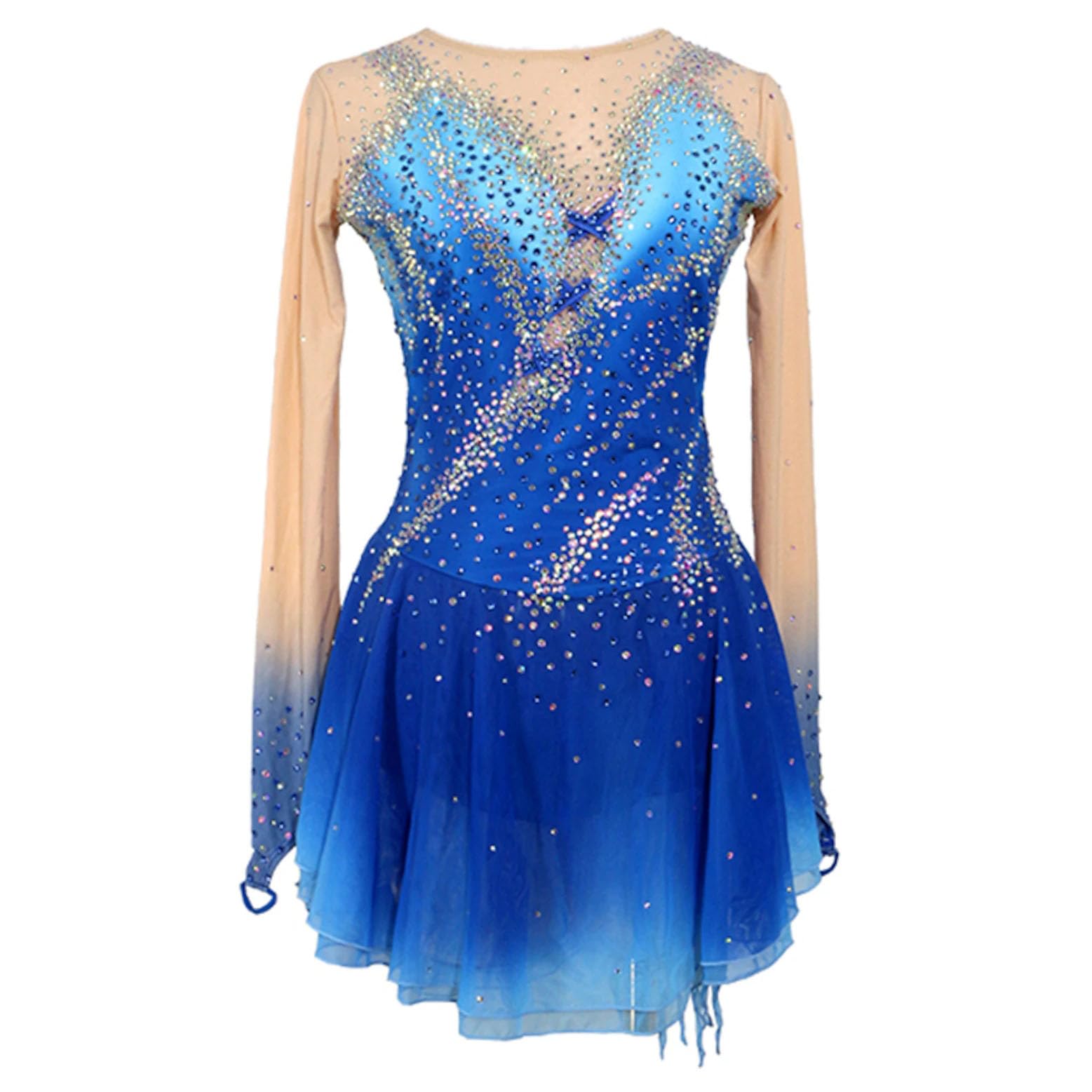 purpleq Eiskunstlauf Leistung Kleid für Mädchen Eislauf Wettkampf Kostüm für Damen Langarm Trikots für Rhythmische Gymnastik Strass Handgefertigt Gradient