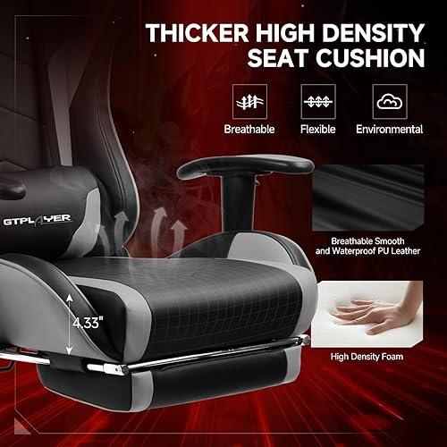 Miniatura 6 de GTPLAYER Silla de juegos con altavoces Bluetooth y reposapiés, silla ergonómica para jugadores con respaldo reclinable, reposabrazos 3D, altura de