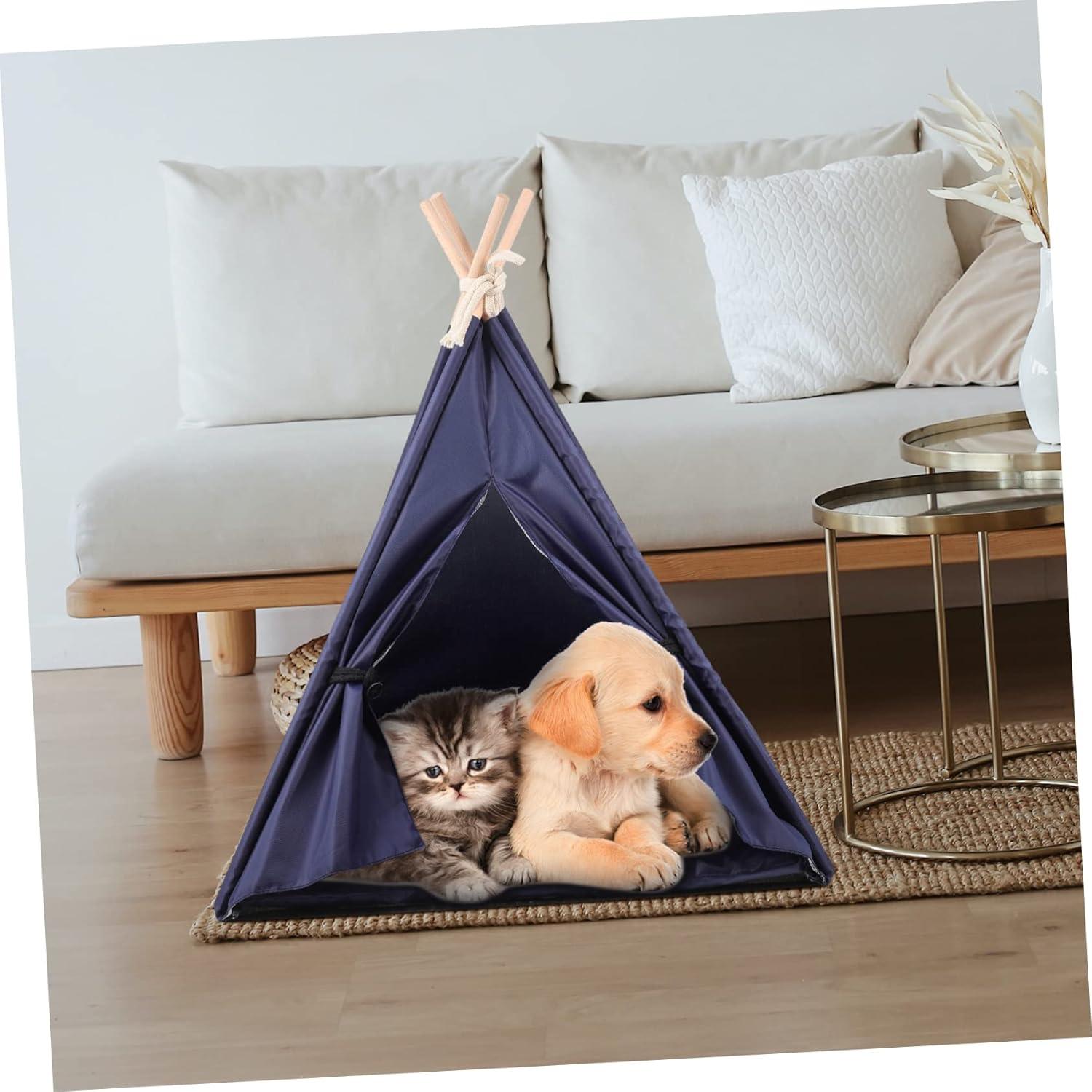 Oxford Cloth Pet Teepee with Removable Washable Cushion Scratch Resistant Dog Tent Indoor Shelter for Small to Medium Dogs and Cats Stable Structure with Light Blocking Design