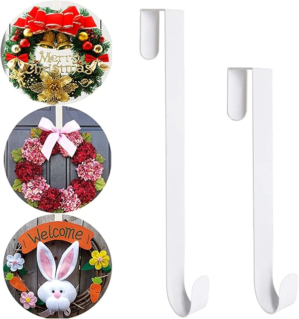 2Pack Christmas Wreath Metal Hanger Hook for Thick Front Door,Garland Hanger Hook Holders Over The Door Hooks Christmas Wreath Hanging Hook for Xmas Home Office Door Wall Wedding Wreath Decorations