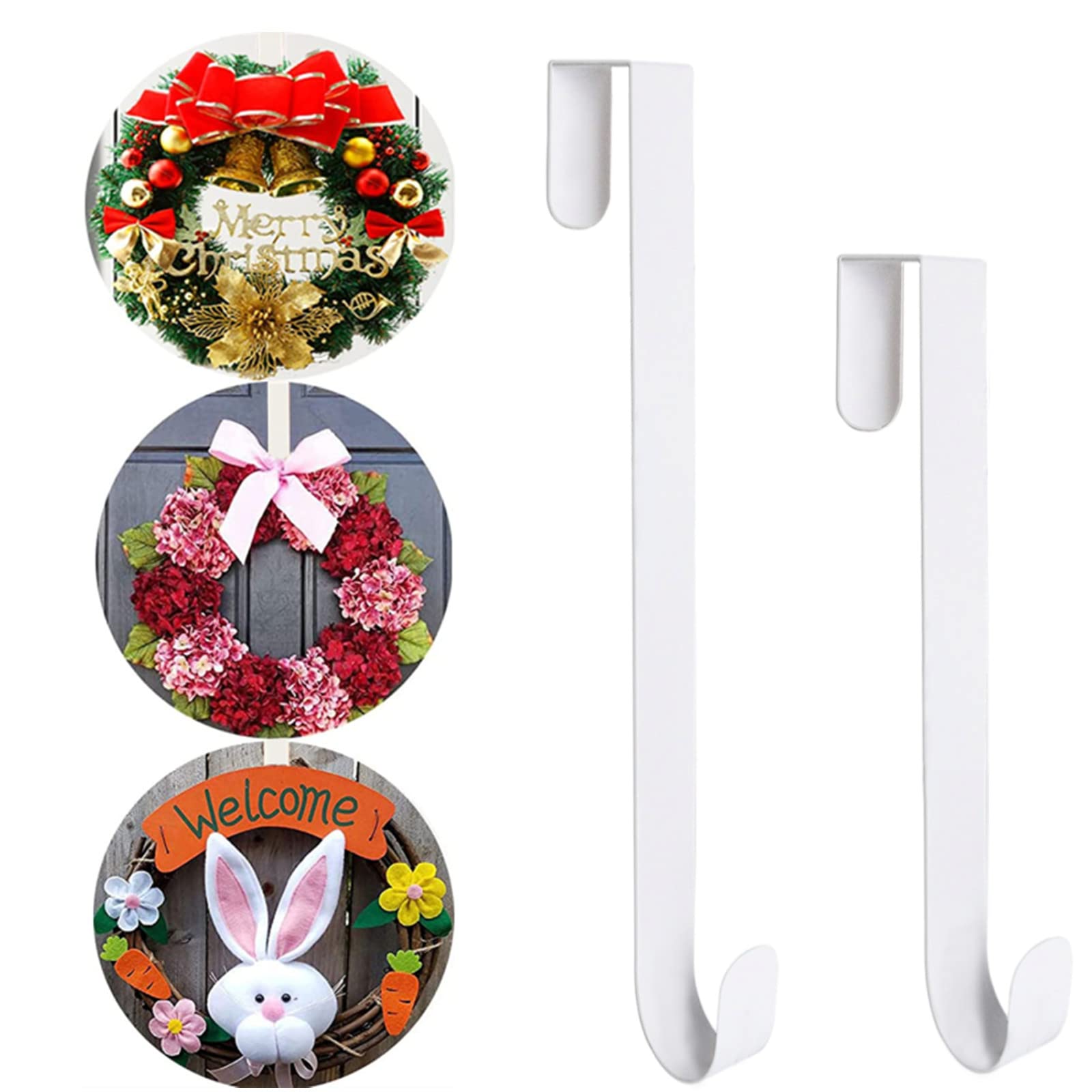 2Pack Christmas Wreath Metal Hanger Hook for Thick Front Door,Garland Hanger Hook Holders Over The Door Hooks Christmas Wreath Hanging Hooks for Xmas Home Office Door Wall Wedding Wreath Decorations